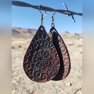 Hand tooled leather earrings